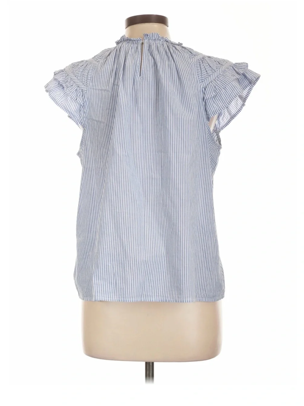 J. Crew Cotton Blue Stripe Ruffle-Sleeve Top